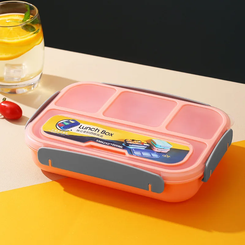 BPA-Free Rectangular Four Compartment Microwaveable Clamshell Bento Box Freshness Preservation Lunch Container for Students - detail view 2