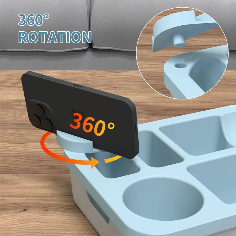 New Arrivals Silicone Couch Caddy Snack Box Waterproof Organizer Tray with Cup and Phone Holder for Bed Car Seat Beach Use - Couch Cup Holder - Style 2 - detail view 4