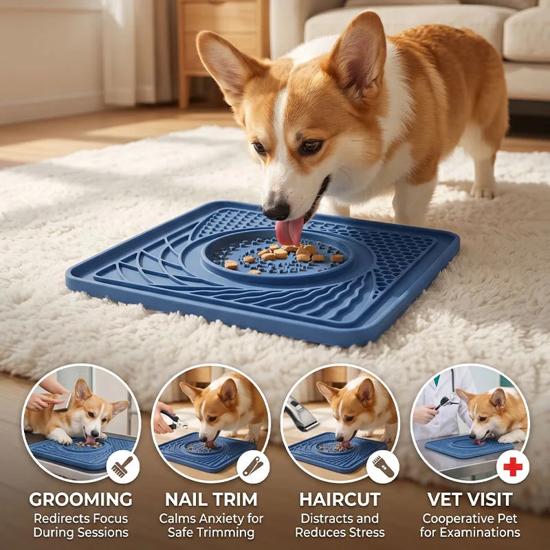 Food Grade Silicone Portable Lick Mat for Pets Slow Food Dispensing Pad Anti Skid Base Interactive Calming Treat - custom silicone manufacturer