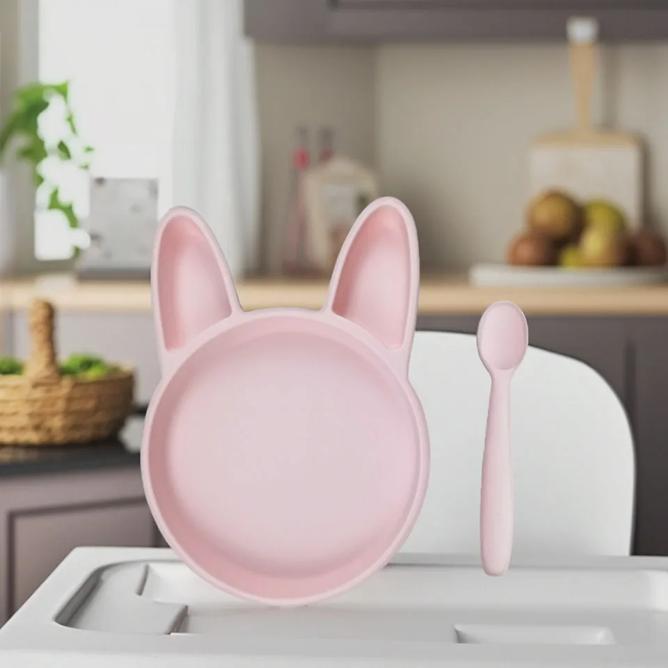 A medida logotipo Bunny Rabbit silicona bebé alimentación juego Manual Driven plato 0-12 - detail view 4