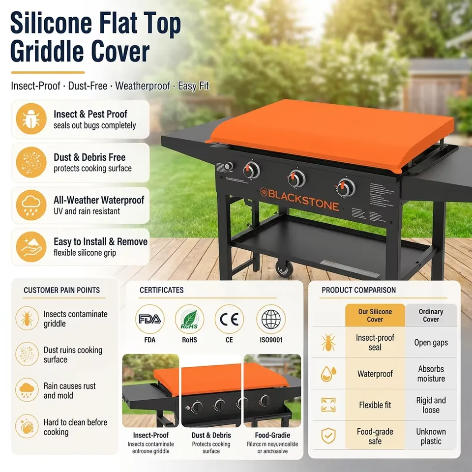 Custom 17/22/28/36 Inch Silicone Griddle Mat Food Grade Protective Cover for Blackstone BBQ Grill Accessory - main product image