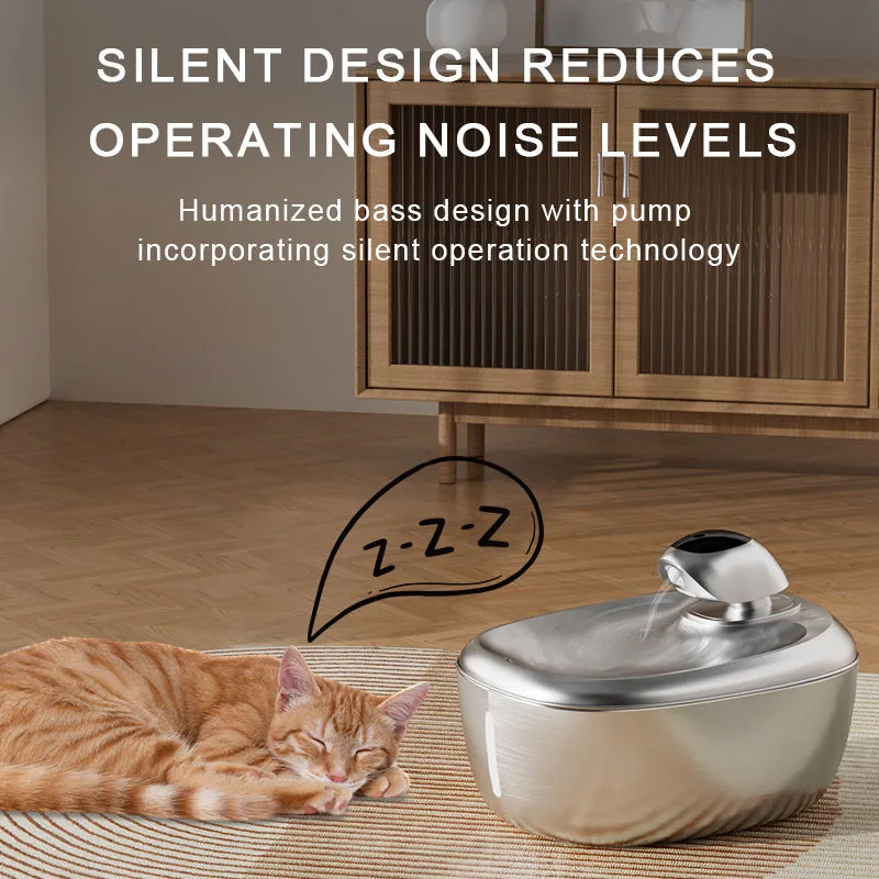 304 Stainless Steel Automatic Pet Fountain 1.8L Cat Dog Water Feeder Faucet Live Water Filter Solid Pattern 2L Capacity - detail view 1