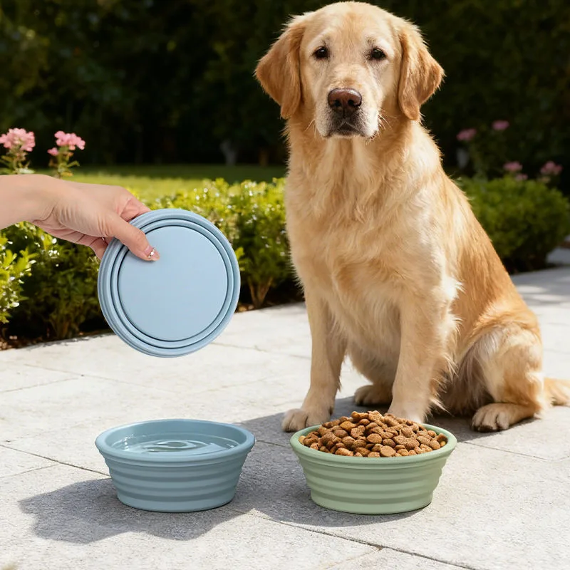 Custom Logo Pet Dog Folding Silicone Bowl Outdoor Easy Washable Foldable Dog Bowl Collapsible Puppy Bowl - main product image