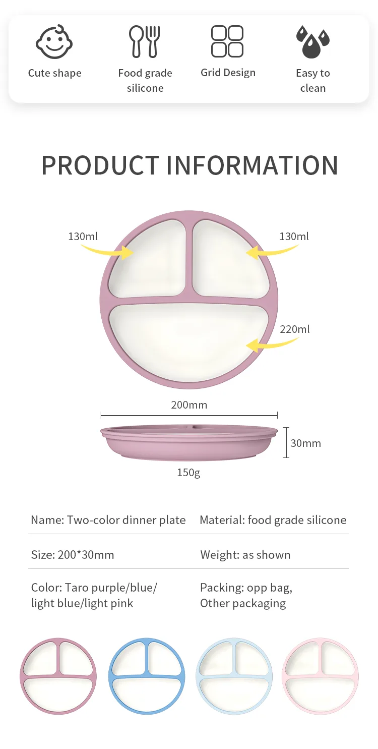 Nouveau sans BPA qualité alimentaire bébé silicone à ventouse assiette bébé art de la table - detail view 7