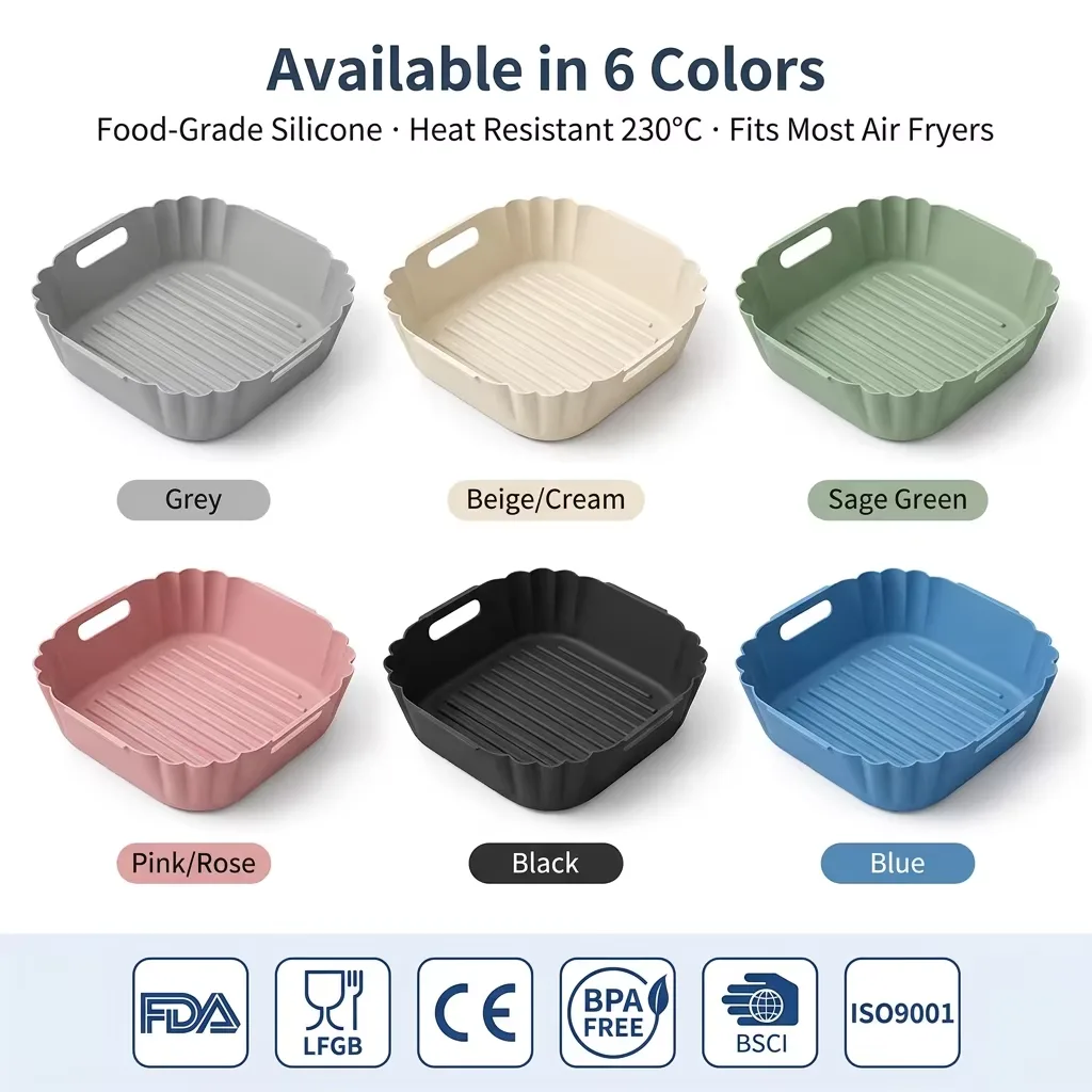 Wholesale BPA-free Air Fryer Silicone Pot Reusable Round Silicone Basket Heat Resistant Easy Cleaning Air Fryer Silicone Liners - detail view 10