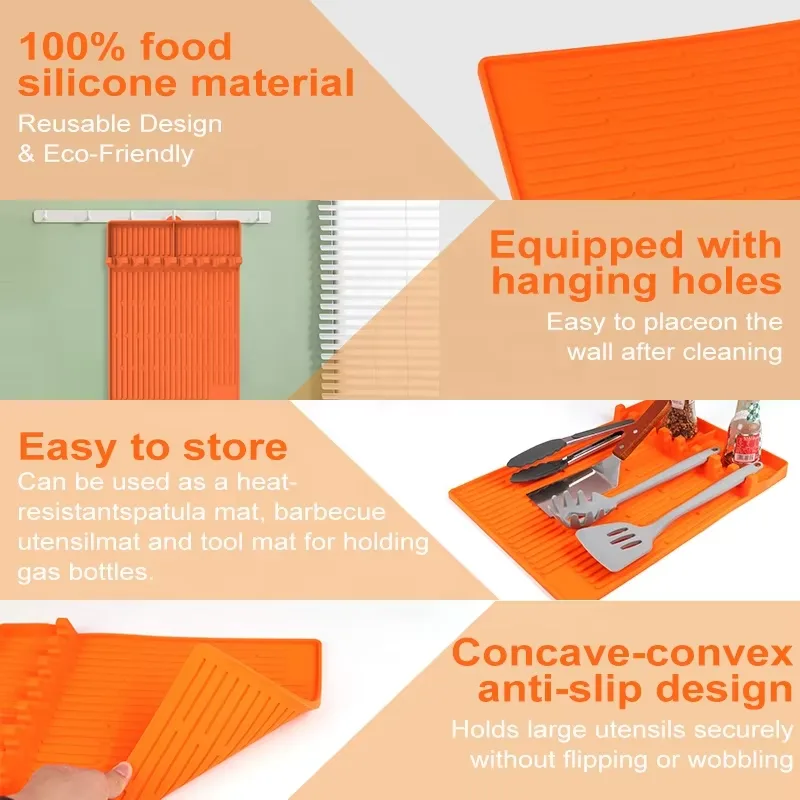 Silicone Griddle Tools Mat BBQ Caddy Utensils Holder Cooking Countertop Spatula Mat - detail view 7