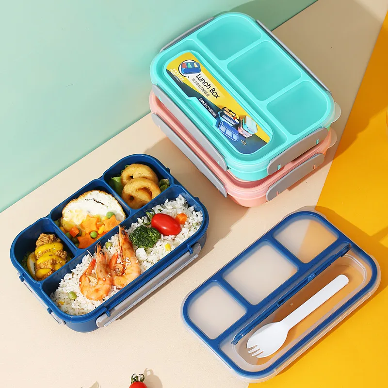 BPA-Free Rectangular Four Compartment Microwaveable Clamshell Bento Box Freshness Preservation Lunch Container for Students - main product image