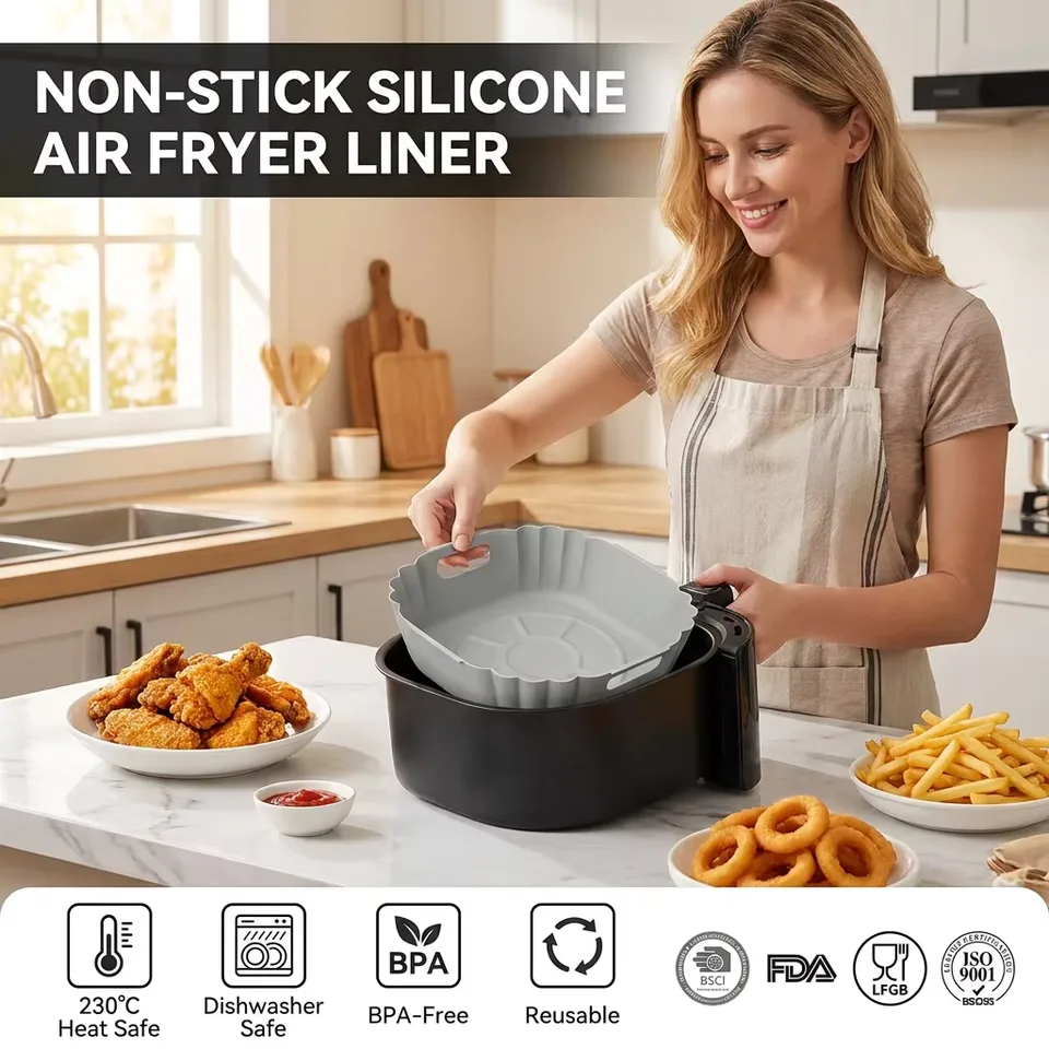 Wholesale BPA-free Air Fryer Silicone Pot Reusable Round Silicone Basket Heat Resistant Easy Cleaning Air Fryer Silicone Liners - main product image
