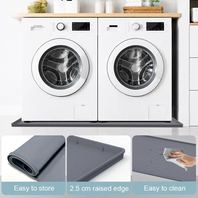 Washable Silicone Washer Dryer Covers Waterproof Washable Non-Slip Dust Washing Machine Cover Dryer Top Protector Mat - detail view 1