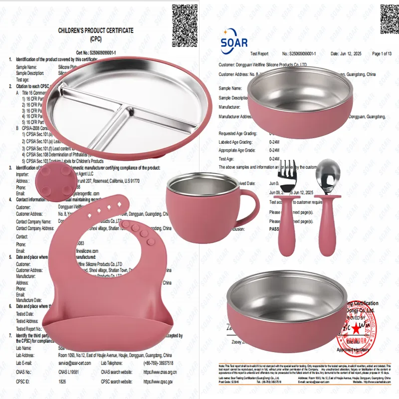 유아 테이블웨어 세트 식품 등급 실리콘 간편 깨끗한 스테인리스 스틸 접시 흡착 세트 - main product image