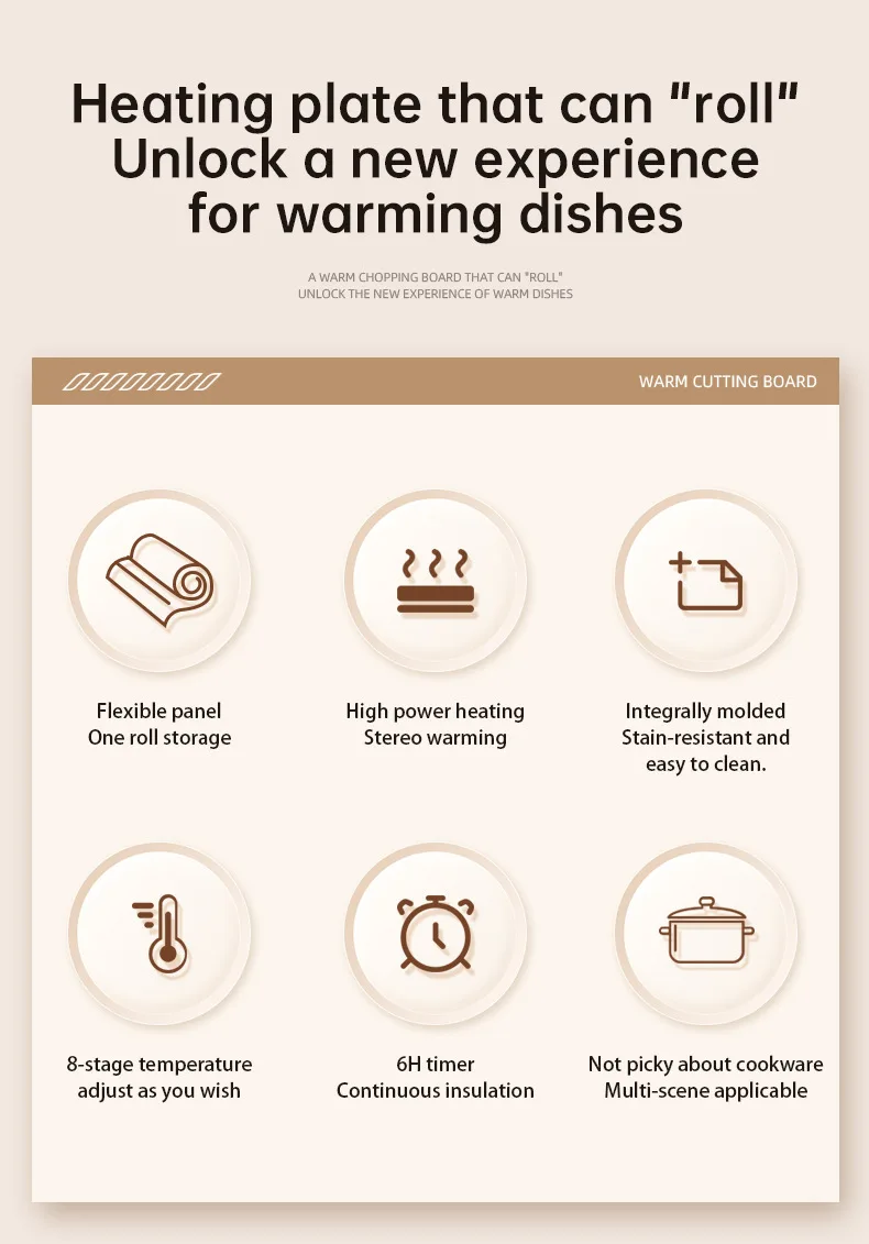 Food Warming Mat Flexible Silicon Heating Board Roll up Easy Storage Portable Electric Silicone Heating Mat for Food - detail view 8