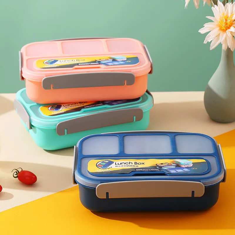 BPA-Free Rectangular Four Compartment Microwaveable Clamshell Bento Box Freshness Preservation Lunch Container for Students - detail view 3