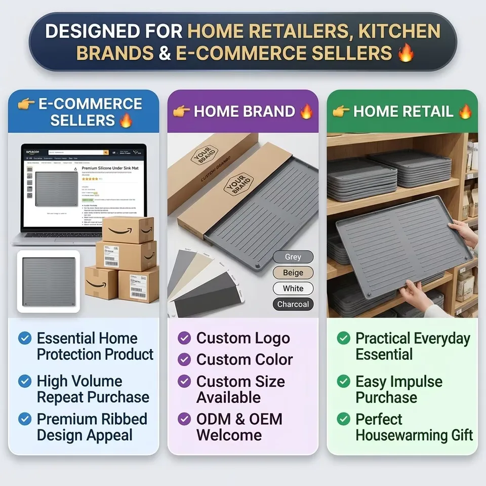 Hot Selling Waterproof Under Sink Mat Cabinet Liner Protector Silicone Drain Mat Kitchen Dish Tray Cutting Service - detail view 5