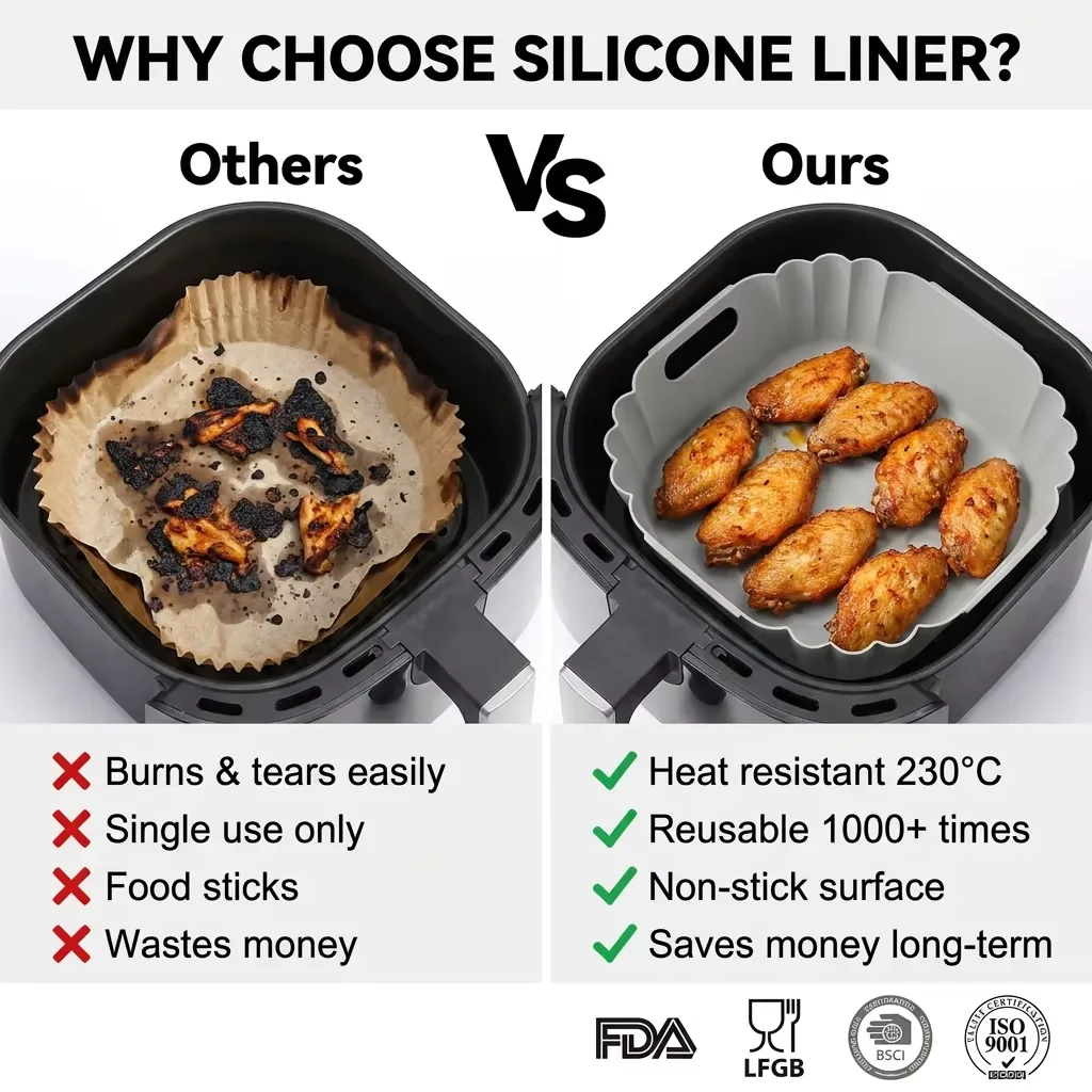 Wholesale BPA-free Air Fryer Silicone Pot Reusable Round Silicone Basket Heat Resistant Easy Cleaning Air Fryer Silicone Liners - detail view 9