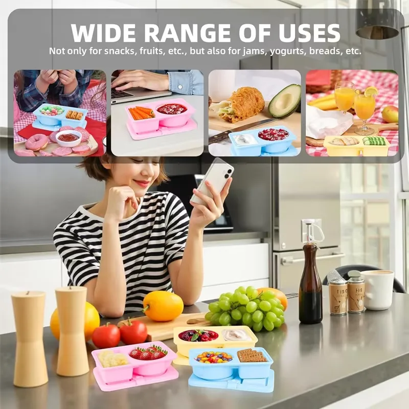 BPA-Free Double Compartment Silicone Snack Container Easy Clean Lids Environment-friendly Foldable Lunch Box All Safety - detail view 9