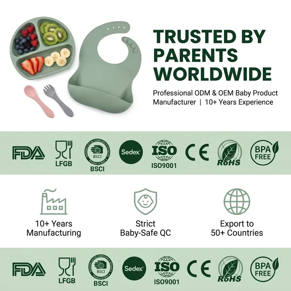 Sem BPA silicone bebé tigela criança prato babador desmame conjunto crianças louças seguro - detail view 3