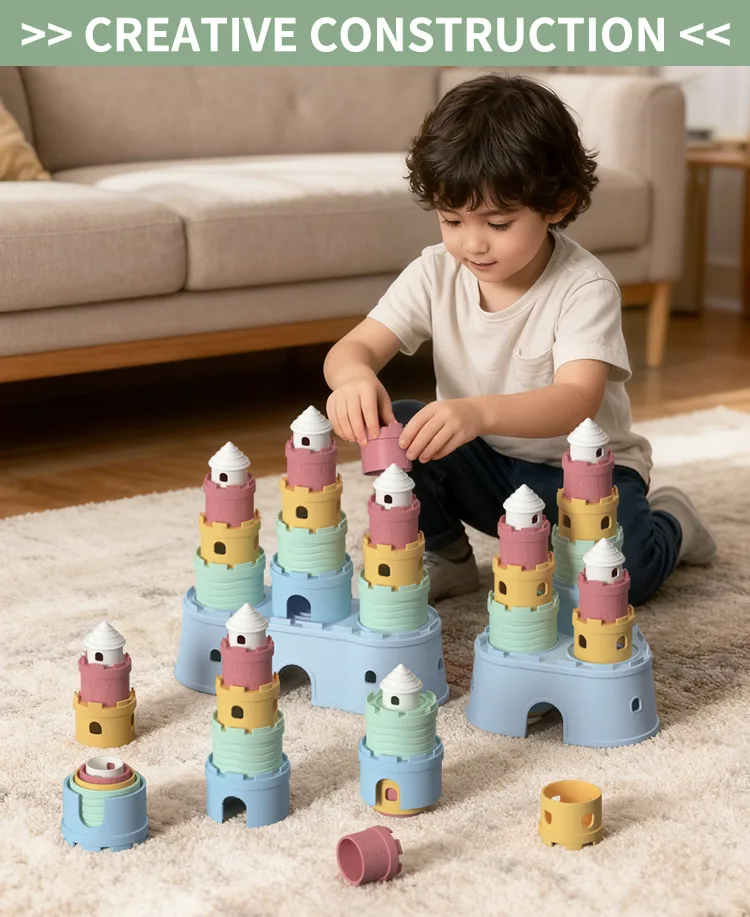 BPA Free Silicone Soft Castles Building Blocks Teething Stacking Teether Children'S Educational Baby Stacker Stacking Toy - detail view 9