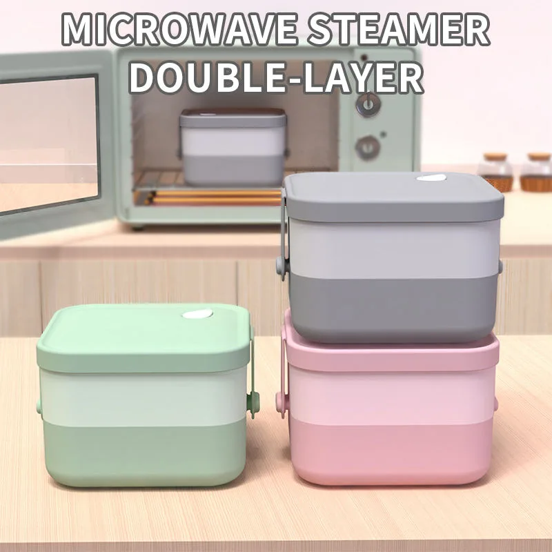 Double boîte à déjeuner sûr portable Sealed étanche micro-ondes Dual-Tier bento boîte - detail view 1