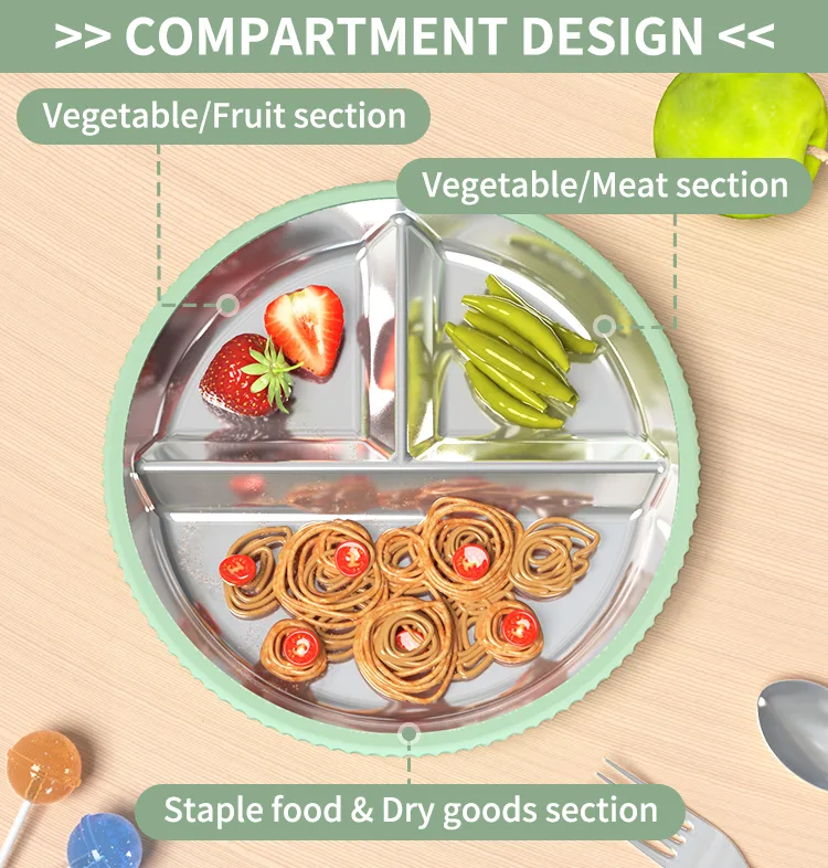 2026 Custom Logo Baby Tableware Kids Dinning Three Divided 304 Stainless Steel Plate Baby Silicone Plate - detail view 10