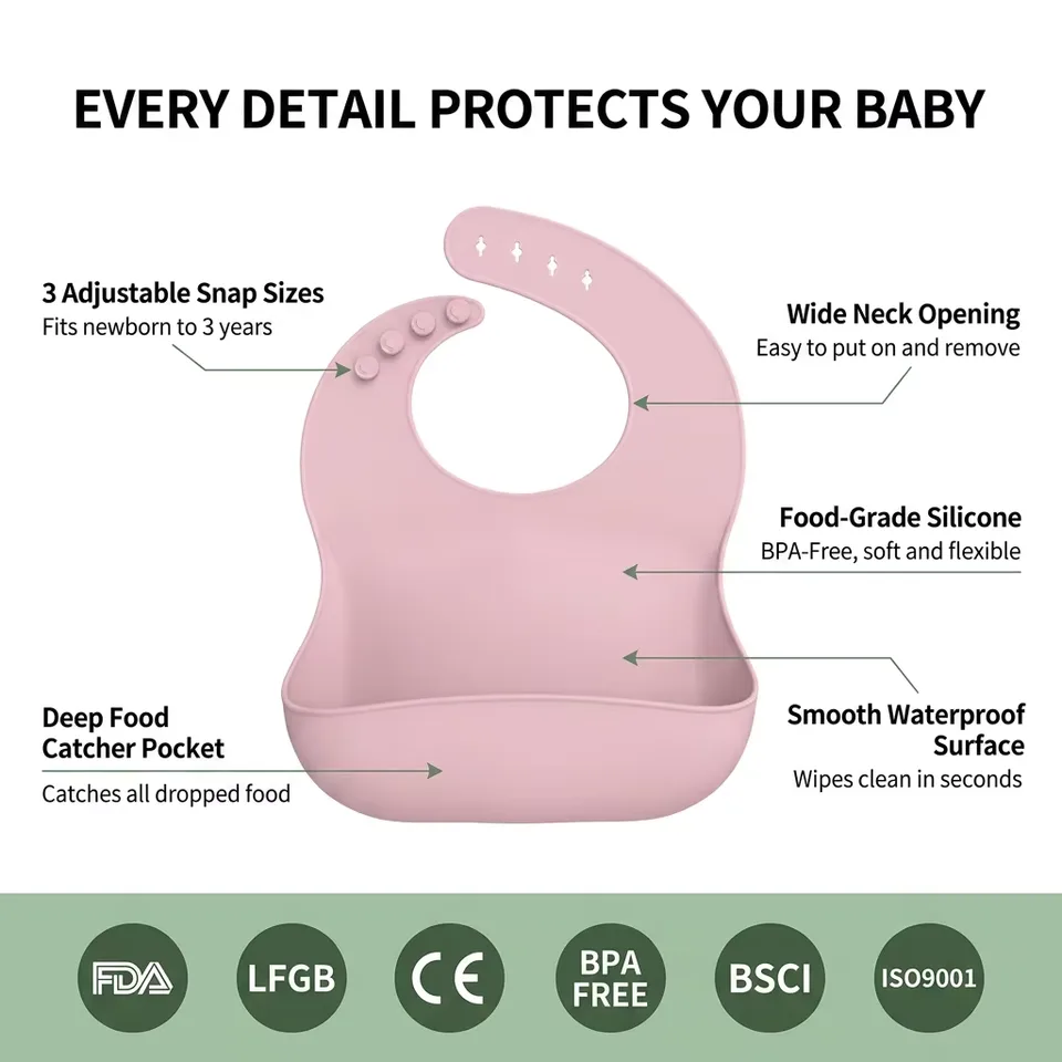BPA 프리 소프트 실리콘 유아 턱받이 키즈 방수 맞춤 프린트 Button Closure OEM Service Available - detail view 3