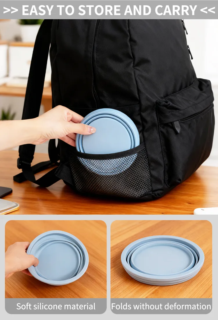 Custom Logo Pet Dog Folding Silicone Bowl Outdoor Easy Washable Foldable Dog Bowl Collapsible Puppy Bowl - detail view 9