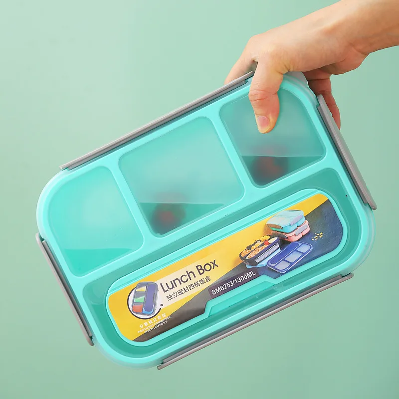 BPA-Free Rectangular Four Compartment Microwaveable Clamshell Bento Box Freshness Preservation Lunch Container for Students - detail view 1