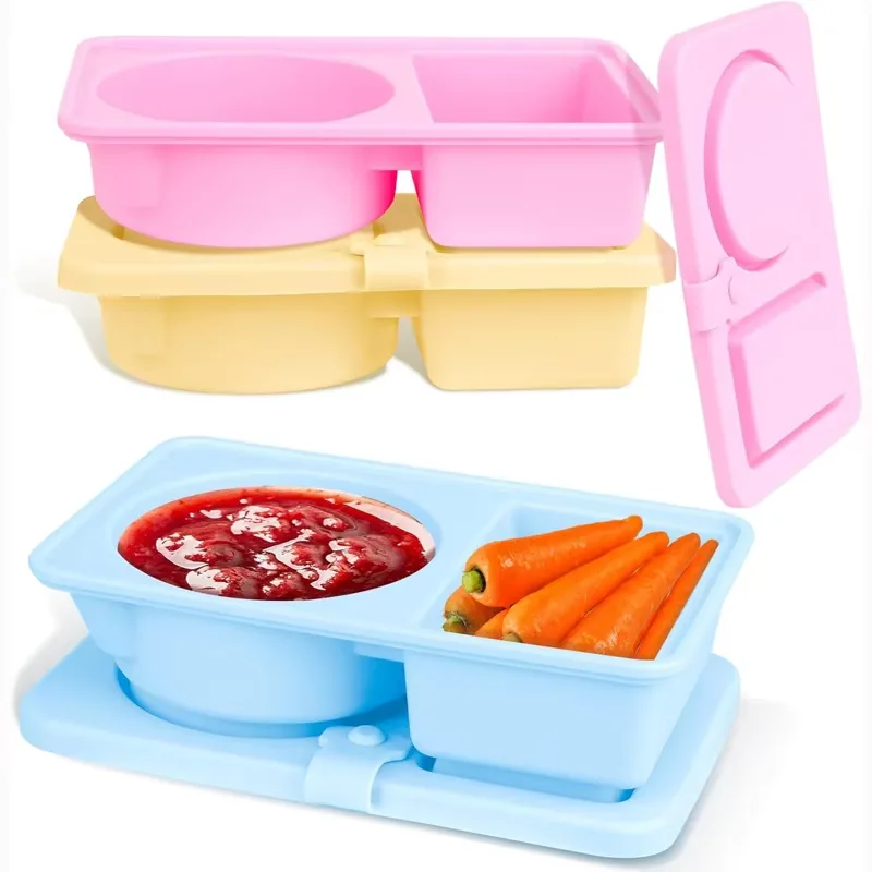 BPA-Free Double Compartment Silicone Snack Container Easy Clean Lids Environment-friendly Foldable Lunch Box All Safety - detail view 6