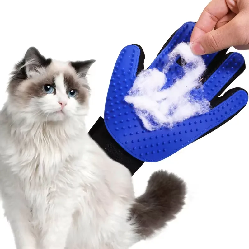 Pet Grooming Gloves Silicone Deshedding Bath Brush Glove Efficient Pet Hair Remover Mitt Gloves for Dog Cat - detail view 1