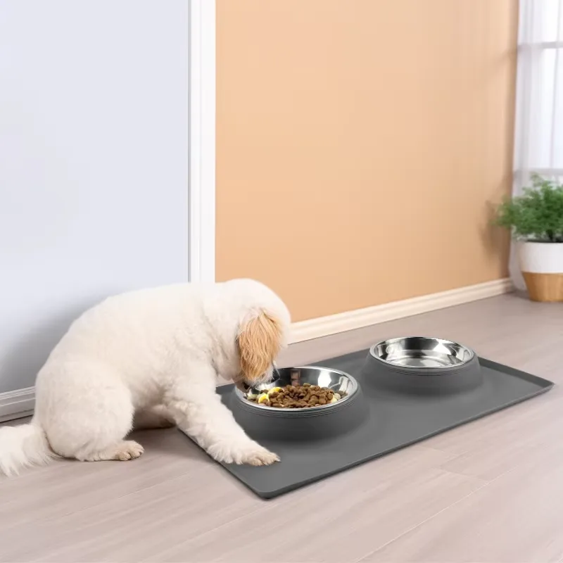 Novo impermeável gatos cães animais silicone tapete duplo alimentar tigela animais - main product image