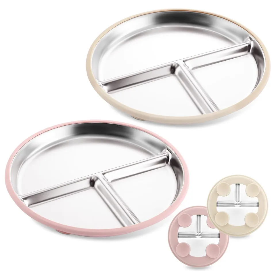 9 polegada aço inoxidável clássico design criança pequena prato conjunto 4 dividido louça - main product image