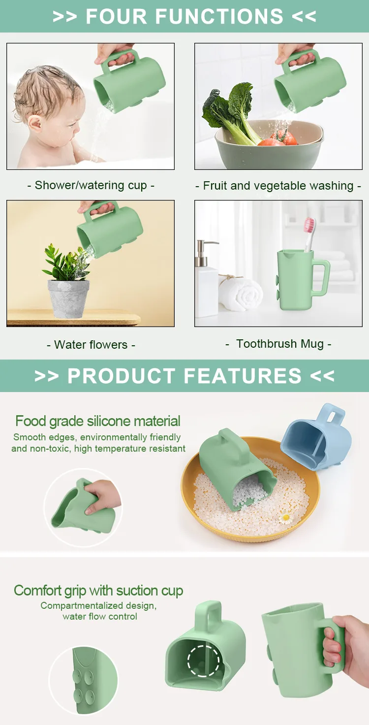Silicone Baby Shower Bathing Rinse Cup Shampoo Soap Body Waterfall Pourer Kids Water Pourer Mug for Bathing Washing - detail view 8