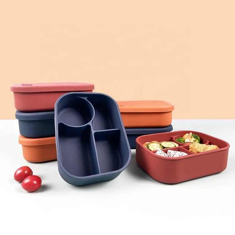 BPAフリー カスタム シリコーン スナック ボックス キッズ 食品 スナック 収納 ボックス 学校用 ノン こぼれ防止 4 Compartments 弁当 ランチボックス - main product image