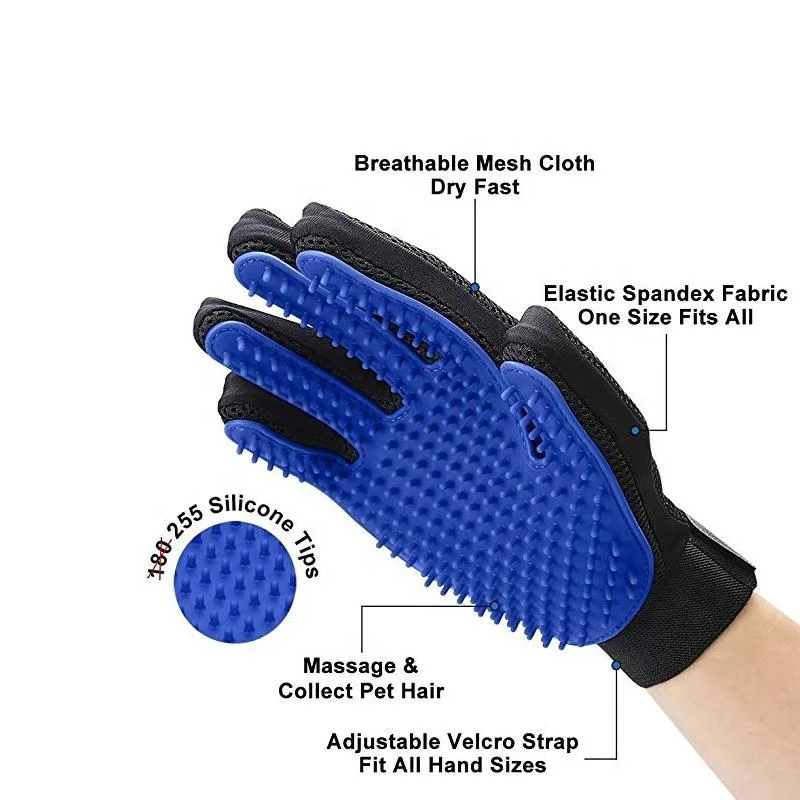 Pet Grooming Glove - Gentle Deshedding Brush Glove - Efficient Pet Hair Remover Mitt - Massage Tool with Enhanced Five Finger - detail view 2