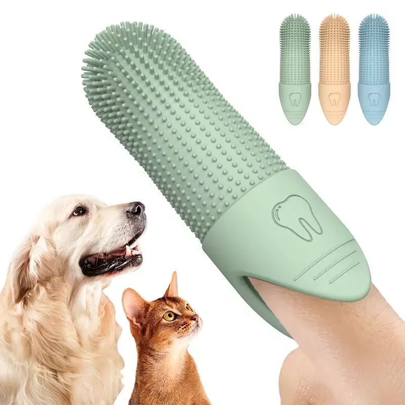 Silicone Finger Toothbrush for Dogs and Cats Pet Grooming Product for Teeth Cleaning Supplies - detail view 1