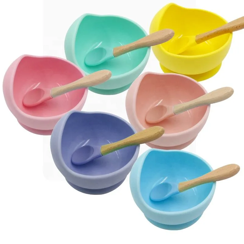 Bamboo à ventouse assiette bébé alimentation bol set base silicone bébé bol tout-petits - main product image