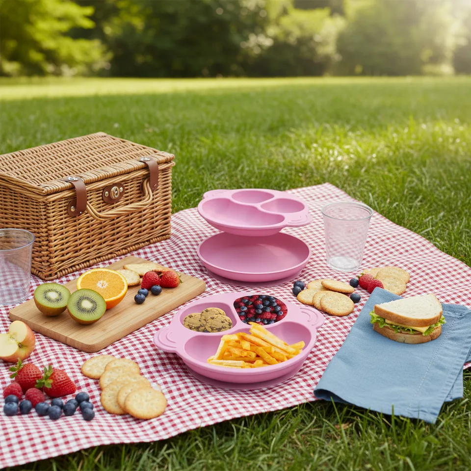 Qualité alimentaire silicone écologique bébé assiette set à ventouse base antidérapant set - main product image