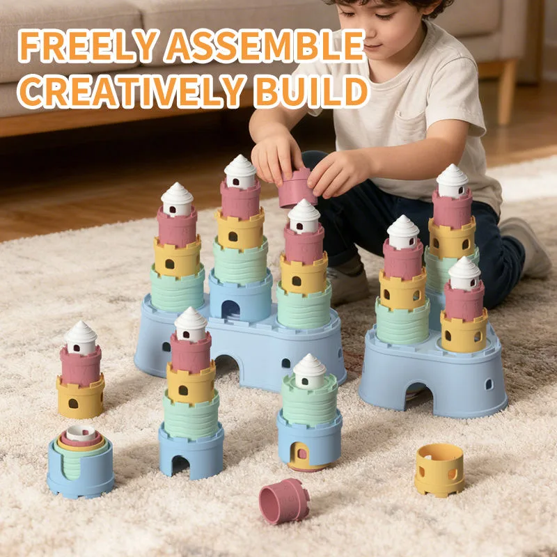 BPA Free Silicone Soft Castles Building Blocks Teething Stacking Teether Children'S Educational Baby Stacker Stacking Toy - detail view 2