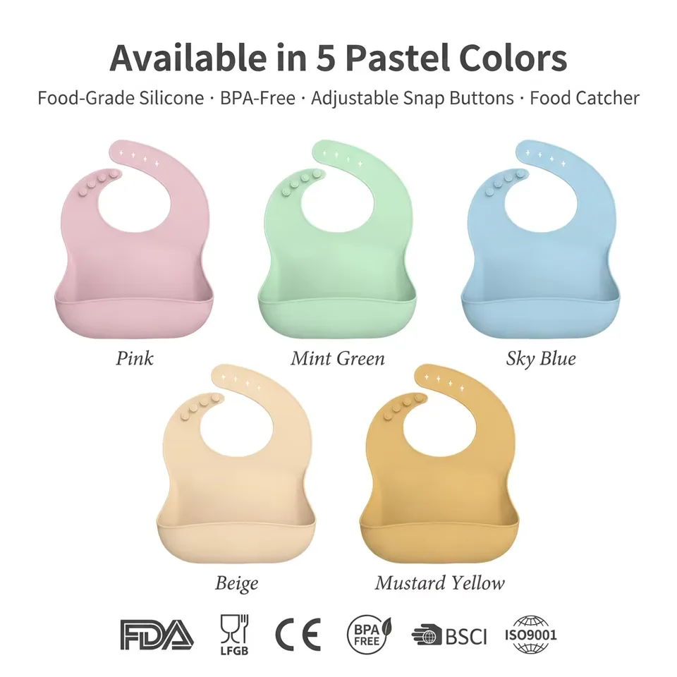 BPA 프리 소프트 실리콘 유아 턱받이 키즈 방수 맞춤 프린트 Button Closure OEM Service Available - detail view 2