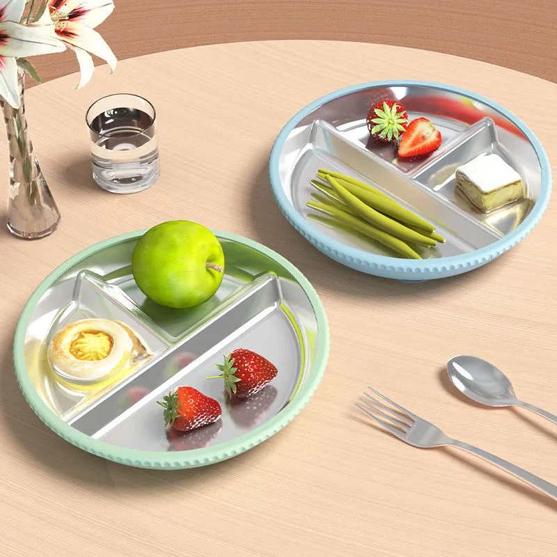 2026 Custom Logo Baby Tableware Kids Dinning Three Divided 304 Stainless Steel Plate Baby Silicone Plate - main product image