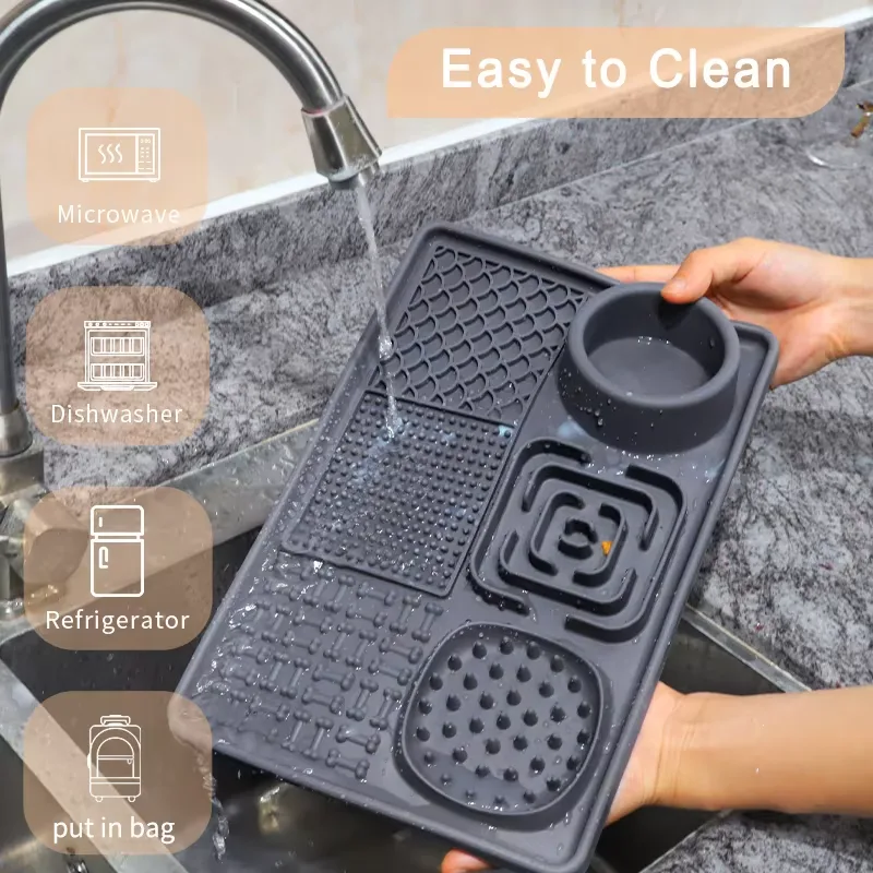 Modern Non-Slip Dog Bowl with Solid Pattern Food Grade Silicone Pet Lick Mat Eco-Friendly Automatic Pet Feeder for Water Food - detail view 1