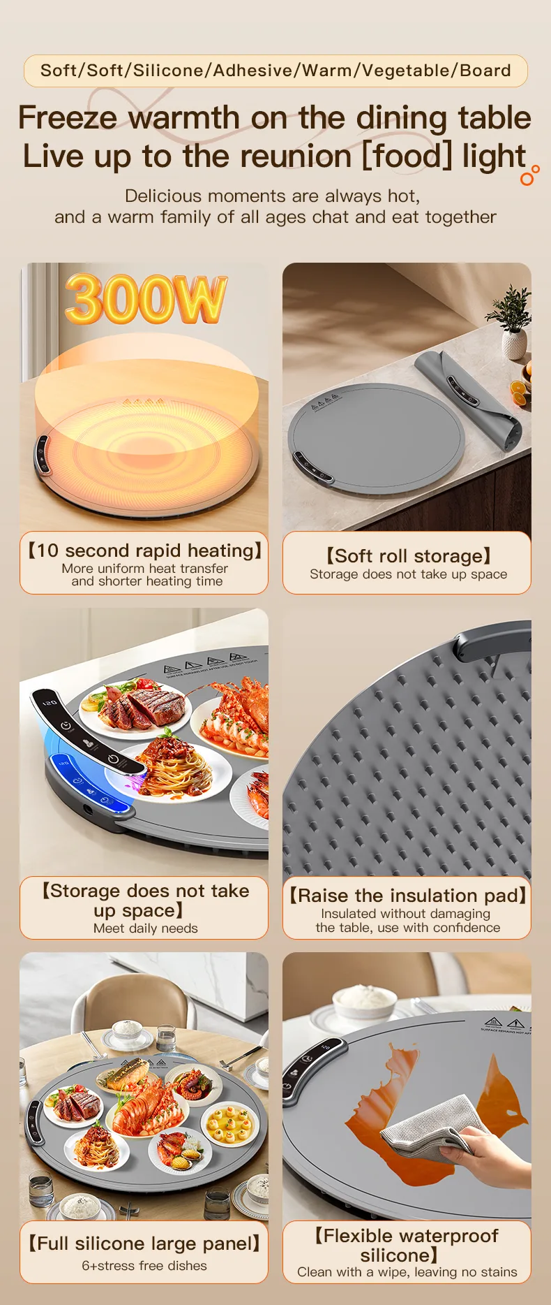 Heating Silicone Electric Warming Tray Food Warming Mat Roll up Buffet Hot Plates Heat Pad for Parties Home Travel - detail view 7