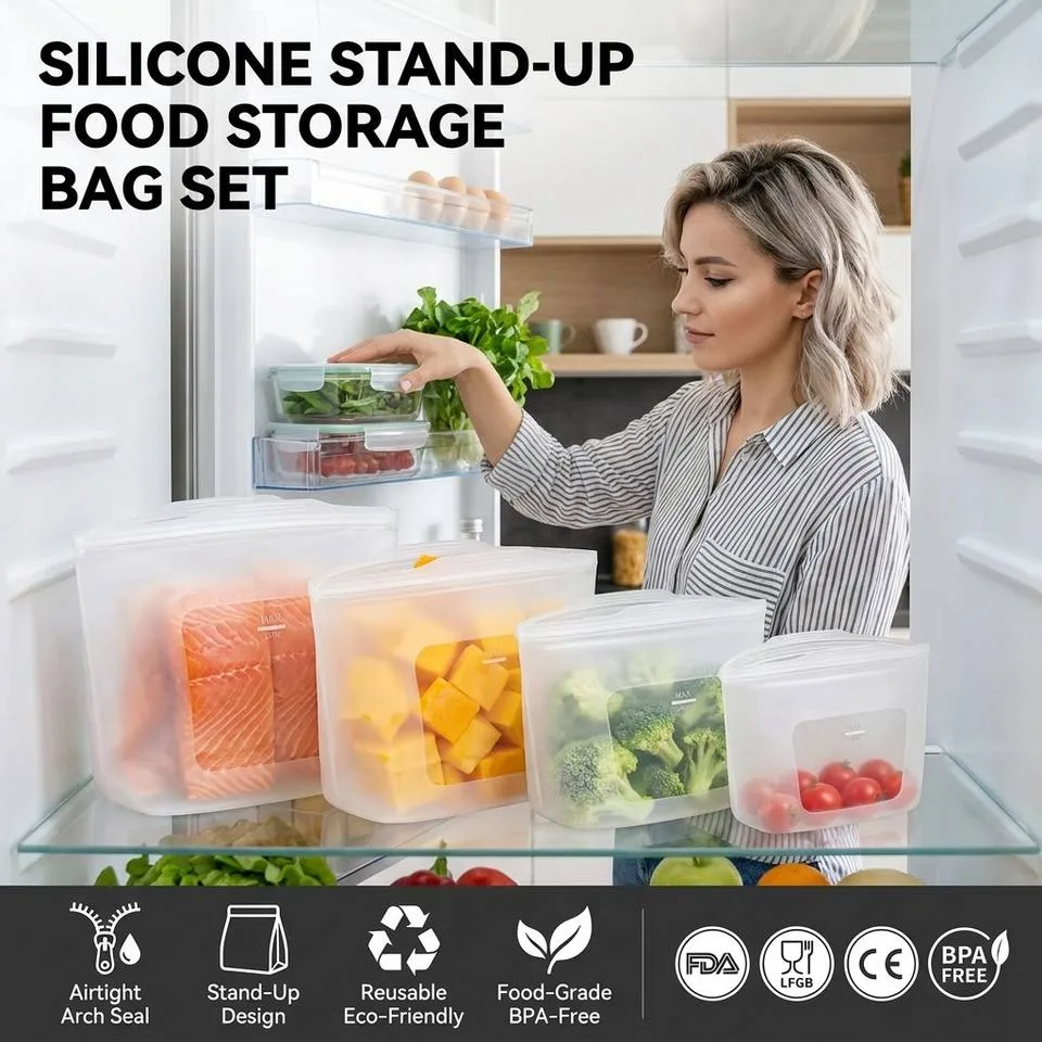 100% Silicone Food Storage Bag Reusable Food Container for Cooking Store Freeze Leakproof Dishwasher-safe - main product image