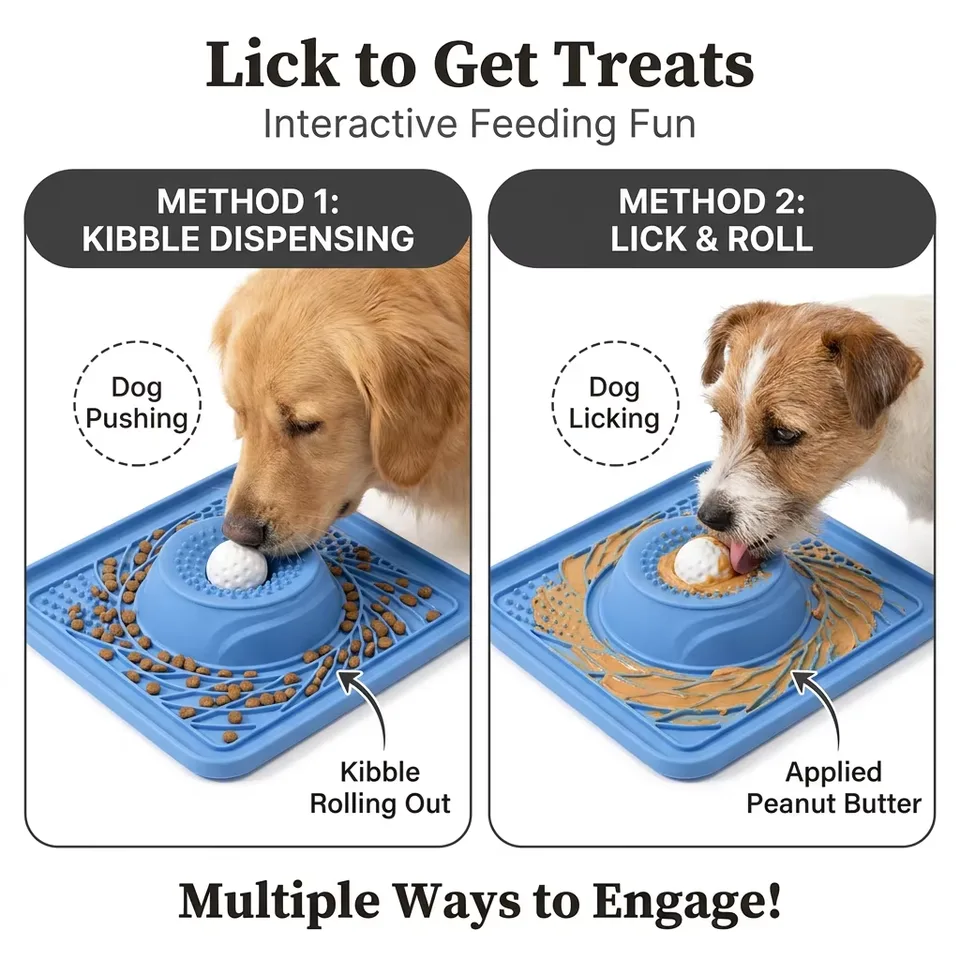 Eco-friendly Silicone Indoor Slow Feeder Licking Bowl with Rolling Ball for Cats & Dogs Slow Pet Eating Easy Clean - detail view 1