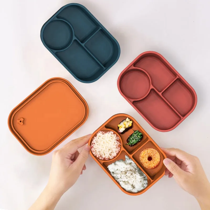 BPAフリー カスタム シリコーン スナック ボックス キッズ 食品 スナック 収納 ボックス 学校用 ノン こぼれ防止 4 Compartments 弁当 ランチボックス - detail view 7