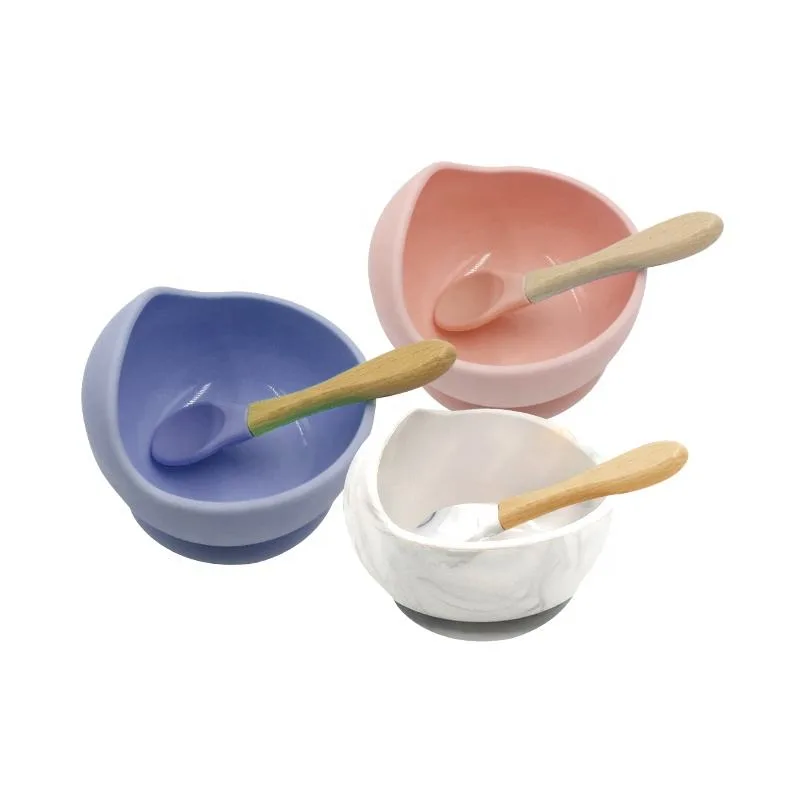 Bamboo à ventouse assiette bébé alimentation bol set base silicone bébé bol tout-petits - detail view 3