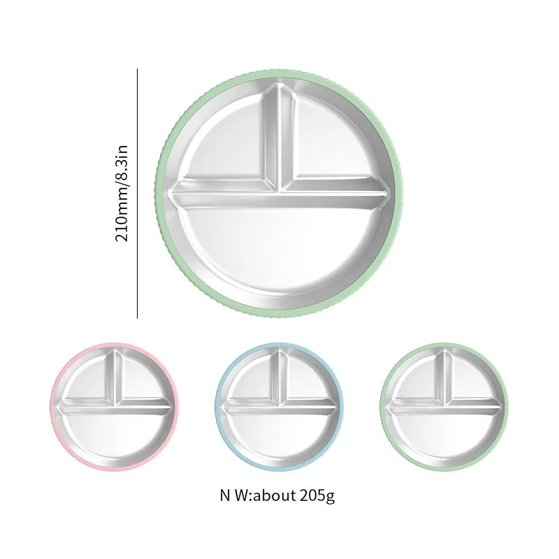 2026 Custom Logo Baby Tableware Kids Dinning Three Divided 304 Stainless Steel Plate Baby Silicone Plate - detail view 5
