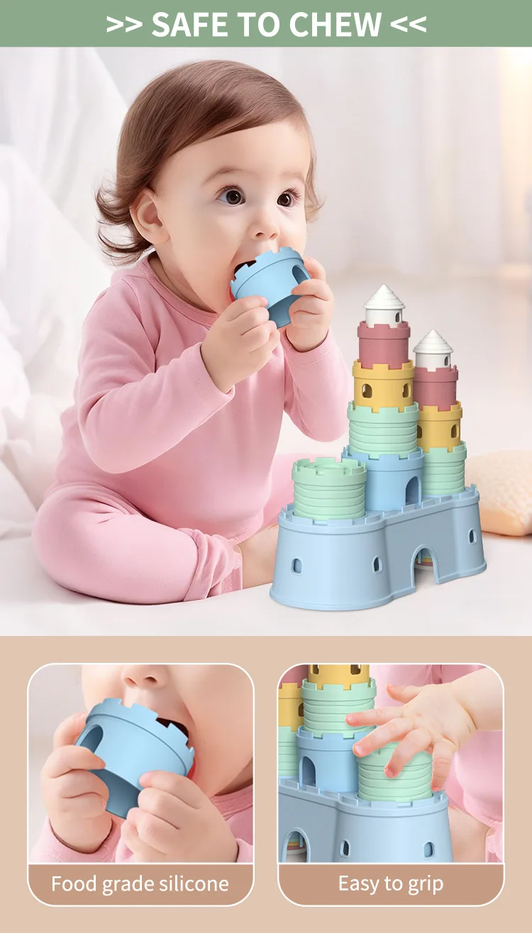 BPA Free Silicone Soft Castles Building Blocks Teething Stacking Teether Children'S Educational Baby Stacker Stacking Toy - detail view 7
