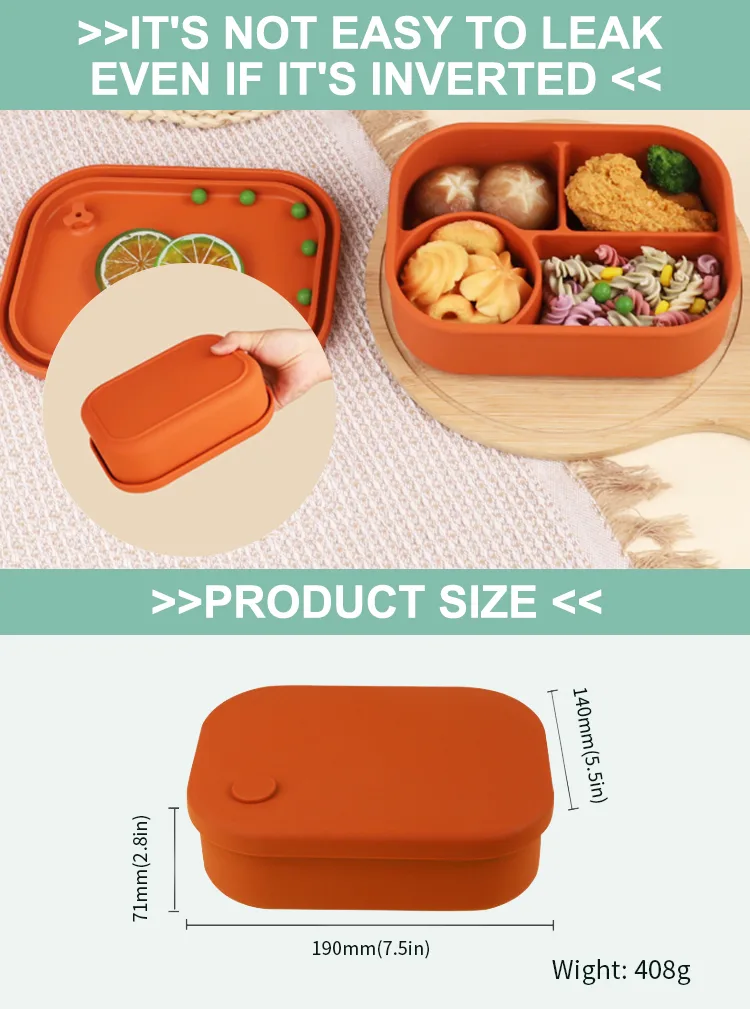 ECO Friendly Portable Click to Go Silicone Bento Office Lunch Box Set With Compartment for Kids Children's Adult - detail view 9