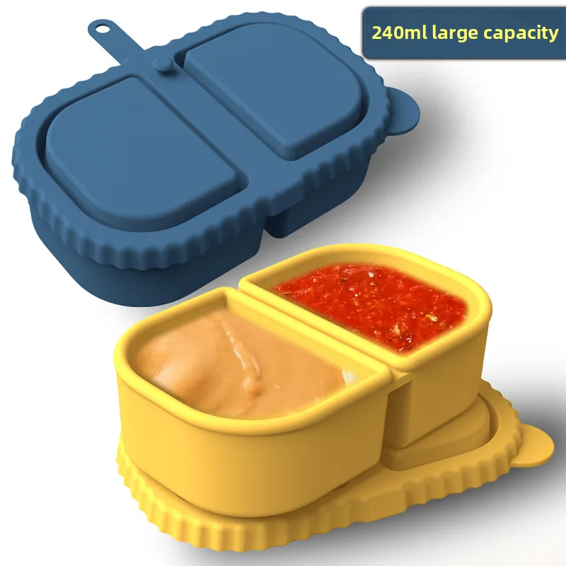 Collapsible Outdoor Snack Silicone Container Double Compartment Leak-Proof Silicone Reusable Snack Containers with Lids - detail view 6
