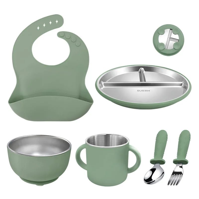 Silicona plato bebé sin BPA grado alimenticio dividido con ventosa cena niño cuenco 5pcs - detail view 1